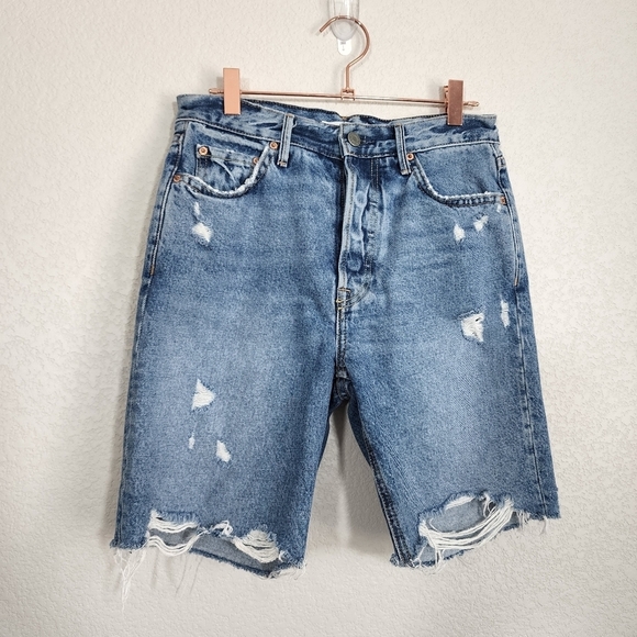 GRLFRND Marjan mid rise denim distressed shorts in Step it Up size 24 - Picture 5 of 11